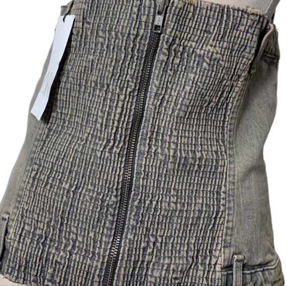 NWT Zara Blue Denim Tan Strapless Denim Corset M - Picture 8 of 9